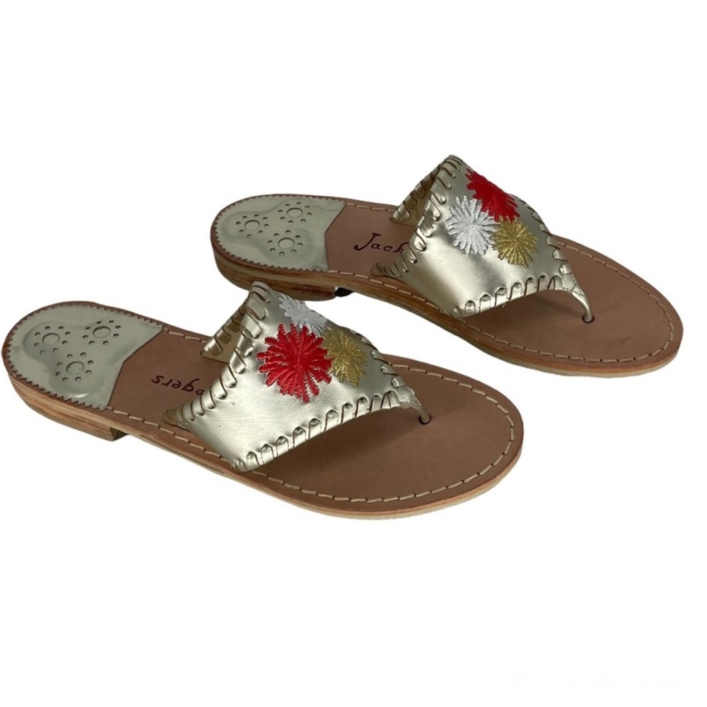 JACK ROGERS NEW FIREWORKS METALLIC GOLD COLORFUL SLIP ON SANDALS 6